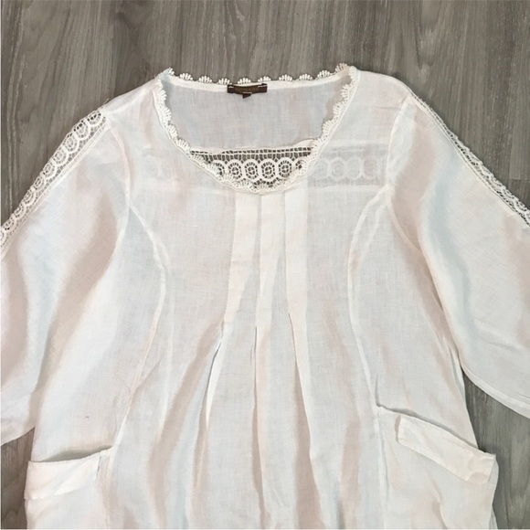 OIAZZA ROMA WOMENS DRESS WHITE 100% LINEN LONG SLEEVES LARGE - Picture 3 of 11